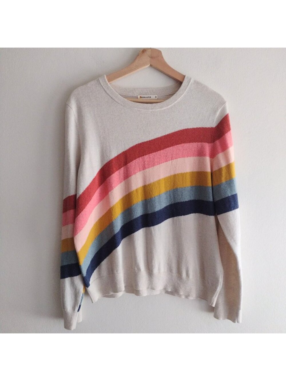 Marine Layer Icon Rainbow Swoosh Sweater M Cream Stripe Cotton Pullover